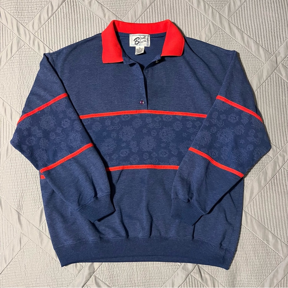 Vintage Blast Blues Womens Long Sleeve Henley Polo (XL)